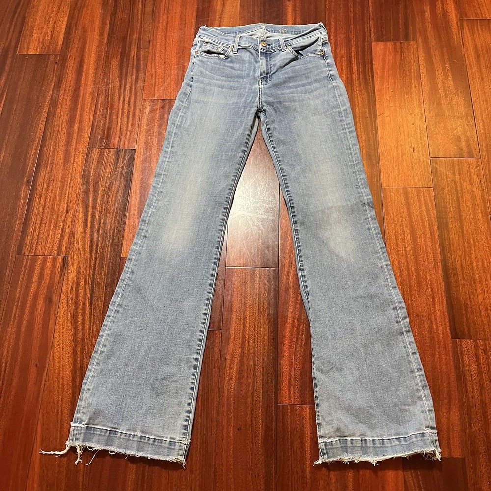 7 For All Mankind DOJO Jeans Womens 29x34 Blue Light Wash DISTRESSED Grunge